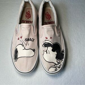 Limited Ed Vans X Peanuts Slip On Womens Size 7 Pink Snoopy Lucy Charlie Brown